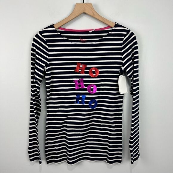 Boden Navy Striped Holiday Ho Ho Ho Christmas Top US 2 NWT - Picture 1 of 7